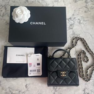 Chanel Classic Flap Top Handle Clutch w/Chain Quilted Lambskin